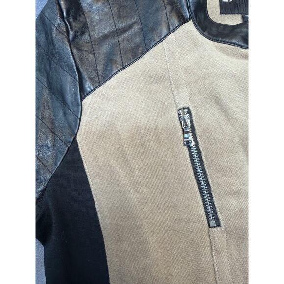 Express Two Toned Beige and Black Leather Full Zip Blazer Jacket Poly Women Med - Picture 5 of 10
